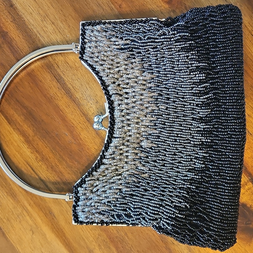 Elegant Black and Silver Beaded Handbag